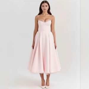 NEW Almond Muse Selene Madamoiselle Bustier Midi Dress in Blush Pink Size XS